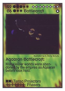 Need: 0    Want: 2    Have: 3    Will Trade: 0    In Storage: 0              S9/B6 ‑ Battlecraft ‑ Aqaaran Battlecraft  Set: GI  Rarity: V1    Artist: C. Henry Schulte    