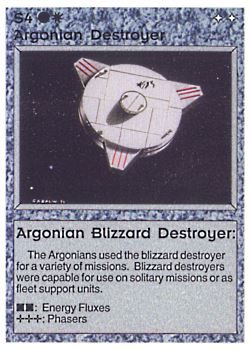Need: 0    Want: 0    Have: 35 (+3)    Will Trade: 30    In Storage: 28              S4 ‑ Argonian Destroyer ‑ Argonian Blizzard Destroyer  Set: BE  Rarity: C1    Artist: Gary A. Kalin    