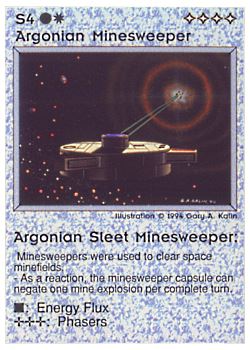 Need: 0    Want: 0    Have: 34 (+49)    Will Trade: 30    In Storage: 29              S4 ‑ Argonian Minesweeper ‑ Argonian Sleet Minesweeper (Small Text)  Set: PE  Rarity: U1    Artist: Gary A. Kalin    