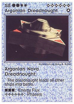 Need: 0    Want: 0    Have: 8 (+33)    Will Trade: 6    In Storage: 4              S8 ‑ Argonian Dreadnought ‑ Argonian Nova Dreadnought  Set: PE  Rarity: V1    Artist: Gary A. Kalin    