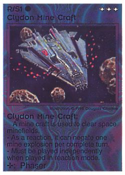 Need: 0    Want: 0    Have: 24 (+137)    Will Trade: 20    In Storage: 19              R/S1 ‑ Clydon Mine Craft  Set: NE  Rarity: U1    Artist: Douglas Chaffee    