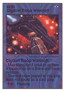 Need: 0    Want: 0    Have: 20    Will Trade: 12    In Storage: 3              R/S1 ‑ Clydon Troop Warcraft  Set: AT  Rarity: U1    Artist: Douglas Chaffee    