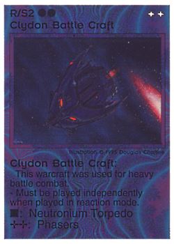 Need: 0    Want: 0    Have: 7 (+28)    Will Trade: 3    In Storage: 2              R/S2 ‑ Clydon Battle Craft  Set: NE  Rarity: V1    Artist: Douglas Chaffee    