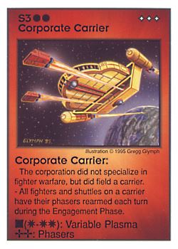 Need: 0    Want: 3    Have: 10    Will Trade: 0    In Storage: 1              S3 ‑ Corporate Carrier  Set: AT  Rarity: U1    Artist: Gregg Glymph    