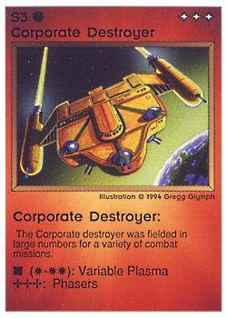 Need: 0    Want: 0    Have: 29 (+155)    Will Trade: 25    In Storage: 23              S3 ‑ Corporate Destroyer  Set: PE  Rarity: C2    Artist: Gregg Glymph    