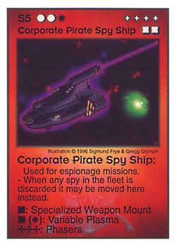 Need: 0    Want: 0    Have: 31    Will Trade: 23    In Storage: 18              S5 ‑ Corporate Pirate Spy Ship  Set: Pir  Rarity: U1    Artist: Sigmund Frye & Gregg Glymph    