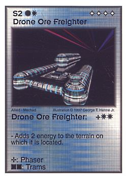 Need: 0    Want: 7    Have: 6    Will Trade: 0    In Storage: 0              S2 ‑ Drone Ore Freighter  Set: AF  Rarity: V2    Artist: George T. Henne Jr.    