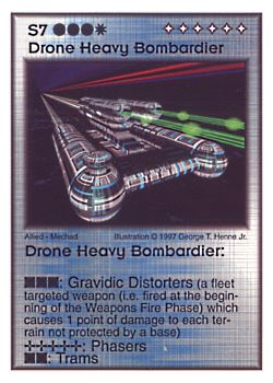 Need: 1    Want: 9    Have: 3    Will Trade: 0    In Storage: 0              S7 ‑ Drone Heavy Bombardier  Set: AF  Rarity: V2    Artist: George T. Henne Jr.    