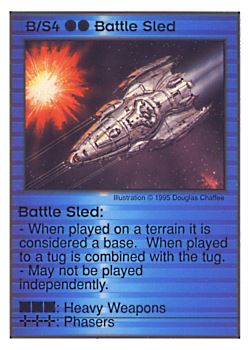 Need: 0    Want: 0    Have: 6    Will Trade: 0    In Storage: 0              B/S4 ‑ Battle Sled  Set: AT  Rarity: R1    Artist: Douglas Chaffee    
