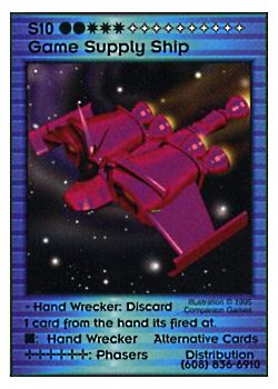Need: 1    Want: 12    Have: 0    Will Trade: 0    In Storage: 0              S10 ‑ Game Supply Ship (Alternative Cards Distribution)  Set: Pro3  Rarity: Pro3    Artist: Companion Games    