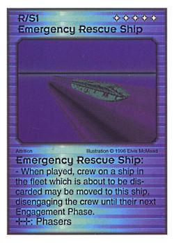 Need: 1    Want: 8    Have: 4    Will Trade: 0    In Storage: 0              R/S1 ‑ Emergency Rescue Ship  Set: AF  Rarity: V1    Artist: Elvis McMaad    