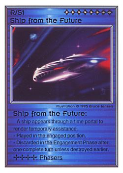 Need: 0    Want: 0    Have: 117 (+156)    Will Trade: 113    In Storage: 50              R/S1 ‑ Ship from the Future  Set: TG  Rarity: U1    Artist: Bruce Jensen    