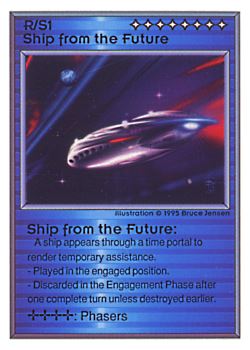 Need: 0    Want: 0    Have: 156 (+117)    Will Trade: 152    In Storage: 36              R/S1 ‑ Ship from the Future  Set: UE  Rarity: U1    Artist: Bruce Jensen    