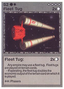 Need: 0    Want: 0    Have: 40 (+18)    Will Trade: 36    In Storage: 33              S2 ‑ Fleet Tug  Set: BE  Rarity: C1    Artist: Gary A. Kalin    