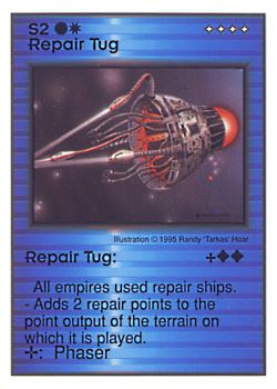 Need: 0    Want: 7    Have: 6    Will Trade: 0    In Storage: 0              S2 ‑ Repair Tug  Set: AT  Rarity: R1    Artist: Randy 'Tarkas' Hoar    
