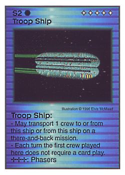Need: 0    Want: 8    Have: 5    Will Trade: 0    In Storage: 0              S2 ‑ Troop Ship  Set: AF  Rarity: V1    Artist: Elvis McMaad    