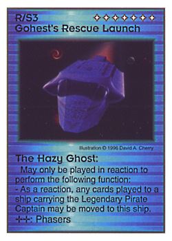 Need: 0    Want: 0    Have: 60    Will Trade: 52    In Storage: 43              R/S3 ‑ Gohest's Rescue Launch ‑ The Hazy Ghost  Set: Pir  Rarity: U1    Artist: David A. Cherry    