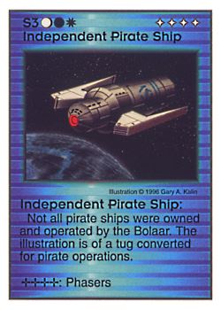 Need: 0    Want: 0    Have: 59 (+23)    Will Trade: 55    In Storage: 52              S3 ‑ Independent Pirate Ship  Set: Pir  Rarity: U1    Artist: Gary A. Kalin    