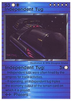 Need: 1    Want: 1    Have: 3 (+24)    Will Trade: 0    In Storage: 0              S3 ‑ Independent Tug  Set: PE  Rarity: V1    Artist: Douglas Shuler    