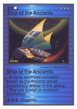 Need: 0    Want: 3    Have: 10    Will Trade: 0    In Storage: 0              S3 ‑ Ship of the Ancients  Set: AT  Rarity: R1    Artist: Mark Poole    