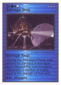 Need: 0    Want: 0    Have: 15    Will Trade: 7    In Storage: 4              S4 ‑ Salvage Ship  Set: AT  Rarity: R1    Artist: Darryl Elliott    