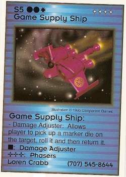 Need: 1    Want: 0    Have: 0    Will Trade: 0    In Storage: 0              S5 ‑ Game Supply Ship (Loren Crabb)  Set: Pro2  Rarity: Pro2    Artist: Companion Games    