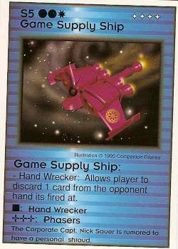 Need: 1    Want: 0    Have: 0    Will Trade: 0    In Storage: 0              S5 ‑ Game Supply Ship (Nick Sauer)  Set: Pro2  Rarity: Pro2    Artist: Companion Games    
