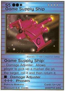 Need: 1    Want: 0    Have: 0    Will Trade: 0    In Storage: 0              S5 ‑ Game Supply Ship (Patricia Bieksha)  Set: Pro2  Rarity: Pro2    Artist: Companion Games    
