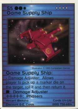 Need: 1    Want: 0    Have: 0    Will Trade: 0    In Storage: 0              S5 ‑ Game Supply Ship (Vincent Bieksha)  Set: Pro2  Rarity: Pro2    Artist: Companion Games    