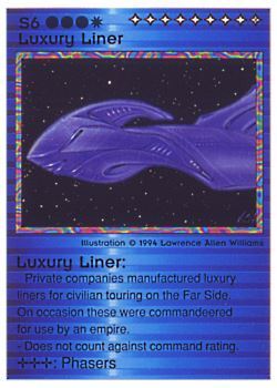 Need: 0    Want: 0    Have: 23 (+25)    Will Trade: 20    In Storage: 16              S6 ‑ Luxury Liner  Set: PE  Rarity: V2    Artist: Lawrence Allen Williams    