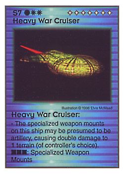 Need: 1    Want: 9    Have: 3    Will Trade: 0    In Storage: 0              S7 ‑ Heavy War Cruiser  Set: AF  Rarity: V1    Artist: Elvis McMaad    