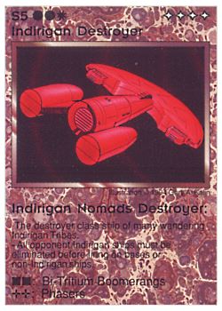 Need: 0    Want: 0    Have: 95 (+151)    Will Trade: 91    In Storage: 57              S5 ‑ Indirigan Destroyer ‑ Indirigan Nomads Destroyer (Grand Chieftain / Small Text)  Set: PE  Rarity: U1    Artist: Gary A. Kalin    
