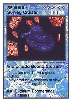 Need: 0    Want: 8    Have: 5    Will Trade: 0    In Storage: 0              S5 ‑ Survey Cruiser ‑ Andromeda Bound Cruiser  Set: GI  Rarity: U1    Artist: George T. Henne Jr.    