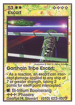 Need: 0    Want: 11    Have: 2    Will Trade: 0    In Storage: 0              S3 ‑ Escort ‑ Garshain Tribe Escort  Set: Pro6  Rarity: Pro6    Artist: C. Henry Schulte    