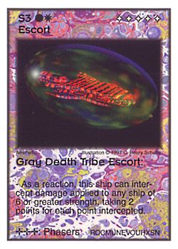 Need: 0    Want: 11    Have: 2    Will Trade: 0    In Storage: 0              S3 ‑ Escort ‑ Gray Death Tribe Escort  Set: Pro6  Rarity: Pro6    Artist: C. Henry Schulte    
