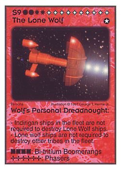 Need: 0    Want: 11    Have: 2    Will Trade: 0    In Storage: 0              S9 ‑ The Lone Wolf ‑ Wolfs Personal Dreadnought  Set: Pro7  Rarity: Pro7    Artist: George T. Henne Jr.    