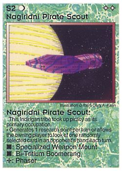 Need: 0    Want: 0    Have: 26    Will Trade: 18    In Storage: 17              S2 ‑ Nagiridni Pirate Scout  Set: NE  Rarity: U1    Artist: Gary A. Kalin    