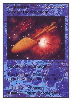 Need: 0    Want: 7    Have: 6    Will Trade: 0    In Storage: 1              S9 ‑ Vacater Dreadnought  Set: AT  Rarity: V1    Artist: Tim Adams    