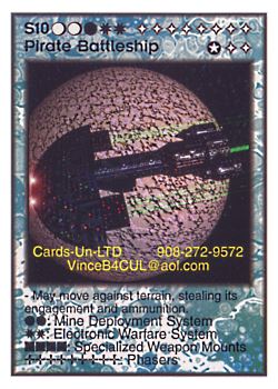 Need: 0    Want: 9    Have: 4    Will Trade: 0    In Storage: 0              S10 ‑ Pirate Battleship  Set: Pro6  Rarity: Pro6    Artist: C. Henry Schulte    