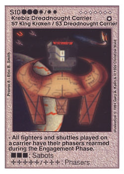 Need: 0    Want: 0    Have: -1    Will Trade: 0    In Storage: 0              S10 ‑ Krebiz Dreadnought Carrier (King Kraken / Dreadnought Carrier)  Set: Pro8  Rarity: Pro8    Artist: Christina Wald & Gary A. Kalin    