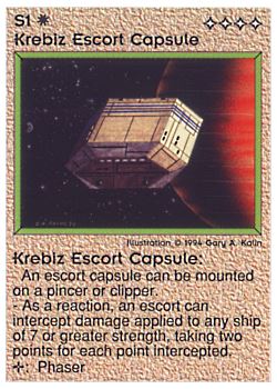 Need: 0    Want: 0    Have: 46    Will Trade: 38    In Storage: 35              S1 ‑ Krebiz Escort Capsule  Set: PE  Rarity: U1    Artist: Gary A. Kalin    
