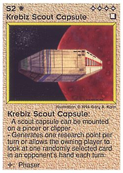 Need: 0    Want: 0    Have: 30    Will Trade: 22    In Storage: 23              S2 ‑ Krebiz Scout Capsule  Set: PE  Rarity: U1    Artist: Gary A. Kalin    