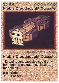 Need: 0    Want: 0    Have: 30    Will Trade: 22    In Storage: 15              S3 ‑ Krebiz Dreadnought Capsule  Set: PE  Rarity: V2    Artist: Gary A. Kalin    