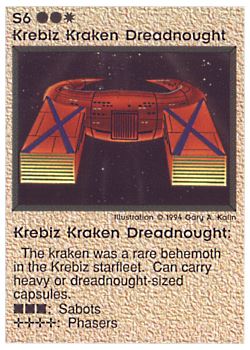Need: 0    Want: 0    Have: 32    Will Trade: 26    In Storage: 21              S6 ‑ Krebiz Kraken Dreadnought  Set: PE  Rarity: R1    Artist: Gary A. Kalin    
