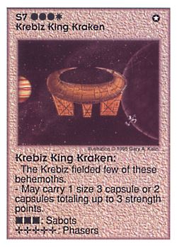 Need: 1    Want: 6    Have: 6    Will Trade: 0    In Storage: 1              S7 ‑ Krebiz King Kraken  Set: AT  Rarity: V1    Artist: Gary A. Kalin    