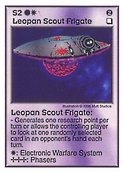 Need: 0    Want: 0    Have: 29    Will Trade: 21    In Storage: 20              S2 ‑ Leopan Scout Frigate  Set: Pir  Rarity: U1    Artist: Mutt Studios    