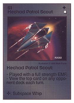 Need: 0    Want: 0    Have: 13    Will Trade: 5    In Storage: 4              S1 ‑ Mechad Patrol Scout  Set: AT  Rarity: U1    Artist: Mark Poole    