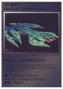 Need: 0    Want: 0    Have: 27 (+51)    Will Trade: 24    In Storage: 21              S6 ‑ Mechad Battlecruiser  Set: PE  Rarity: R1    Artist: Mark Poole    