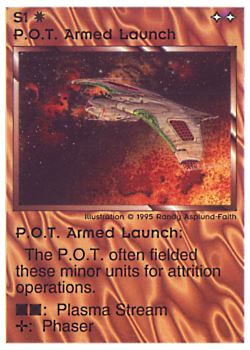 Need: 0    Want: 0    Have: 52    Will Trade: 44    In Storage: 27              S1 ‑ P.O.T. Armed Launch  Set: NE  Rarity: C1    Artist: Randy Asplund‑Faith    