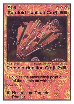 Need: 0    Want: 3    Have: 10    Will Trade: 0    In Storage: 0              S1 ‑ Paraloid Munition Craft  Set: AF  Rarity: R1    Artist: Douglas Chaffee    